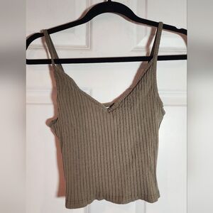 Divided Olive Ribbed Knit Crop Tank Top Medium